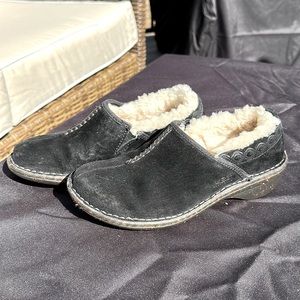 UGG Australia Women’s size 5 Black Suede Slip-on Sheep Lined Mocs